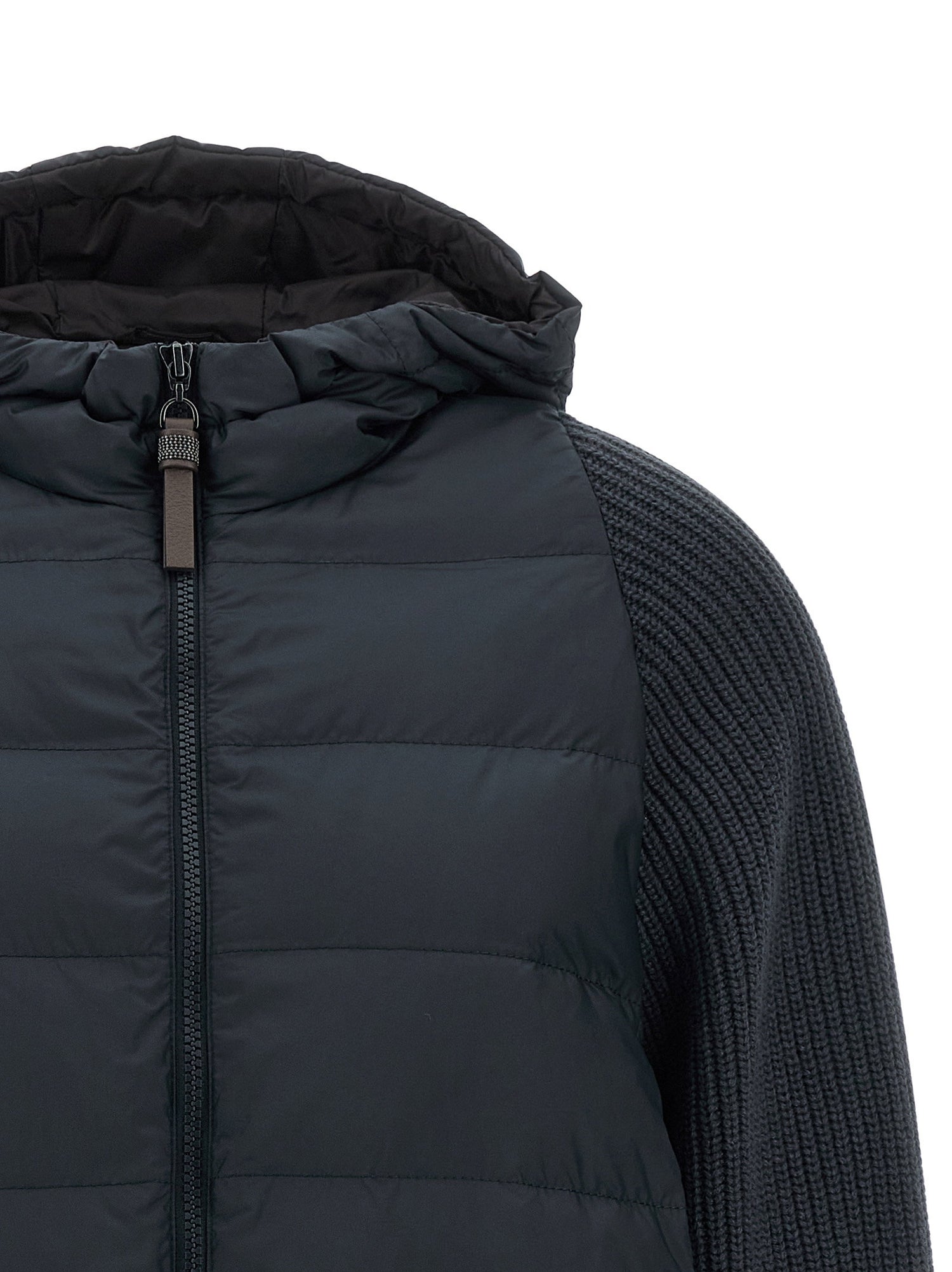 Brunello Cucinelli Shiny Zipper Pull Down Jacket Blue