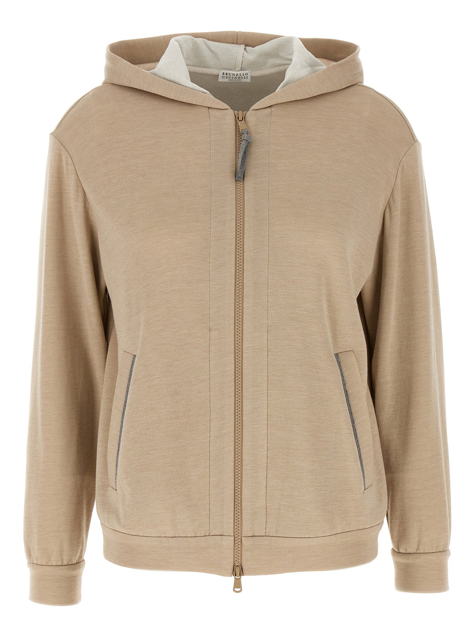 Brunello Cucinelli Precious Zipper Pull Hoodie Beige
