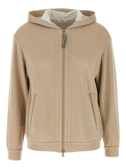 Brunello Cucinelli Precious Zipper Pull Hoodie Beige