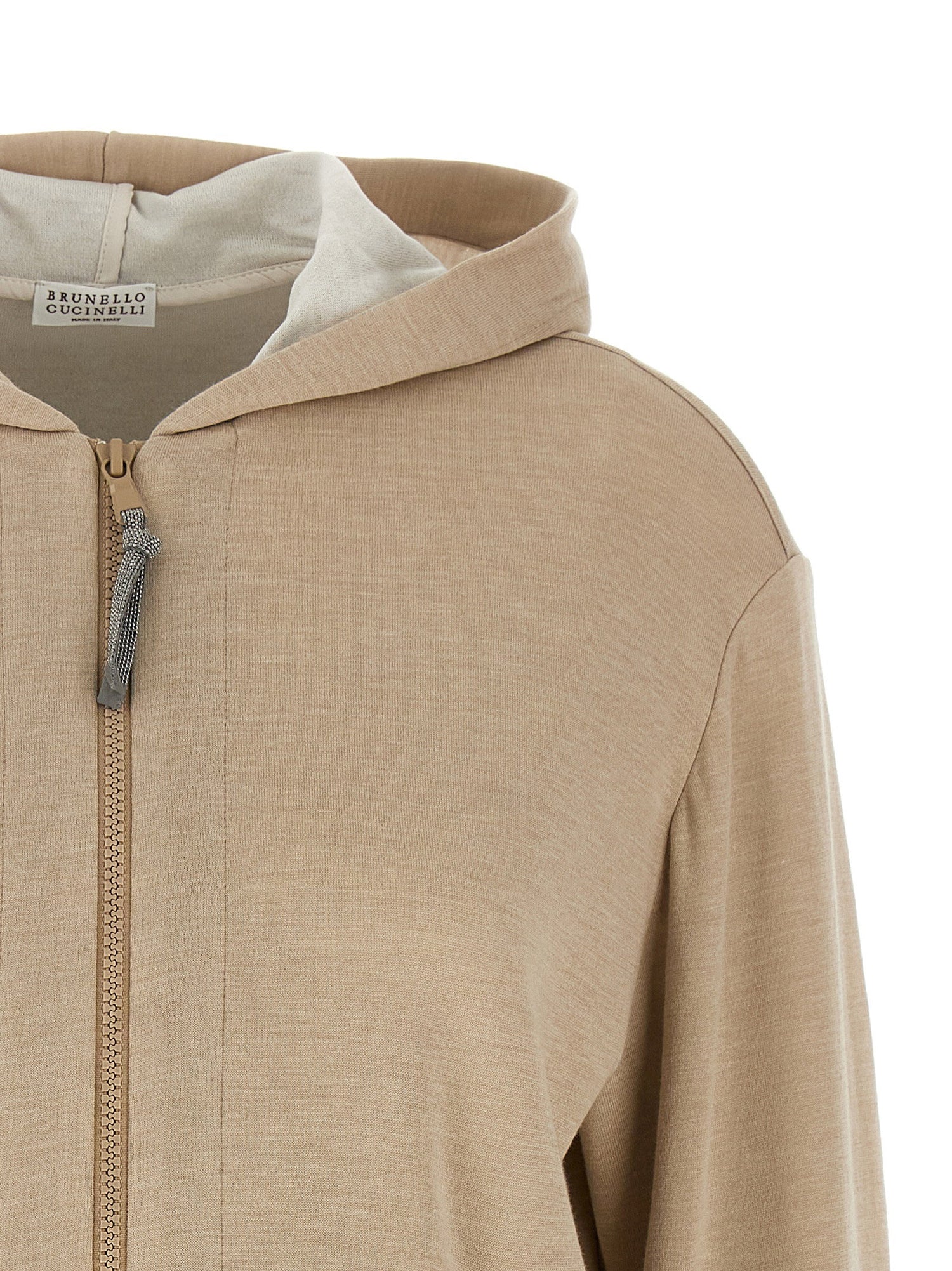 Brunello Cucinelli Precious Zipper Pull Hoodie Beige