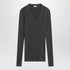 Brunello Cucinelli Dark Grey Ribbed Wool V-Neck Sweater with Jewel Detail Grey