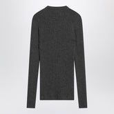 Brunello Cucinelli Dark Grey Ribbed Wool V-Neck Sweater with Jewel Detail Grey