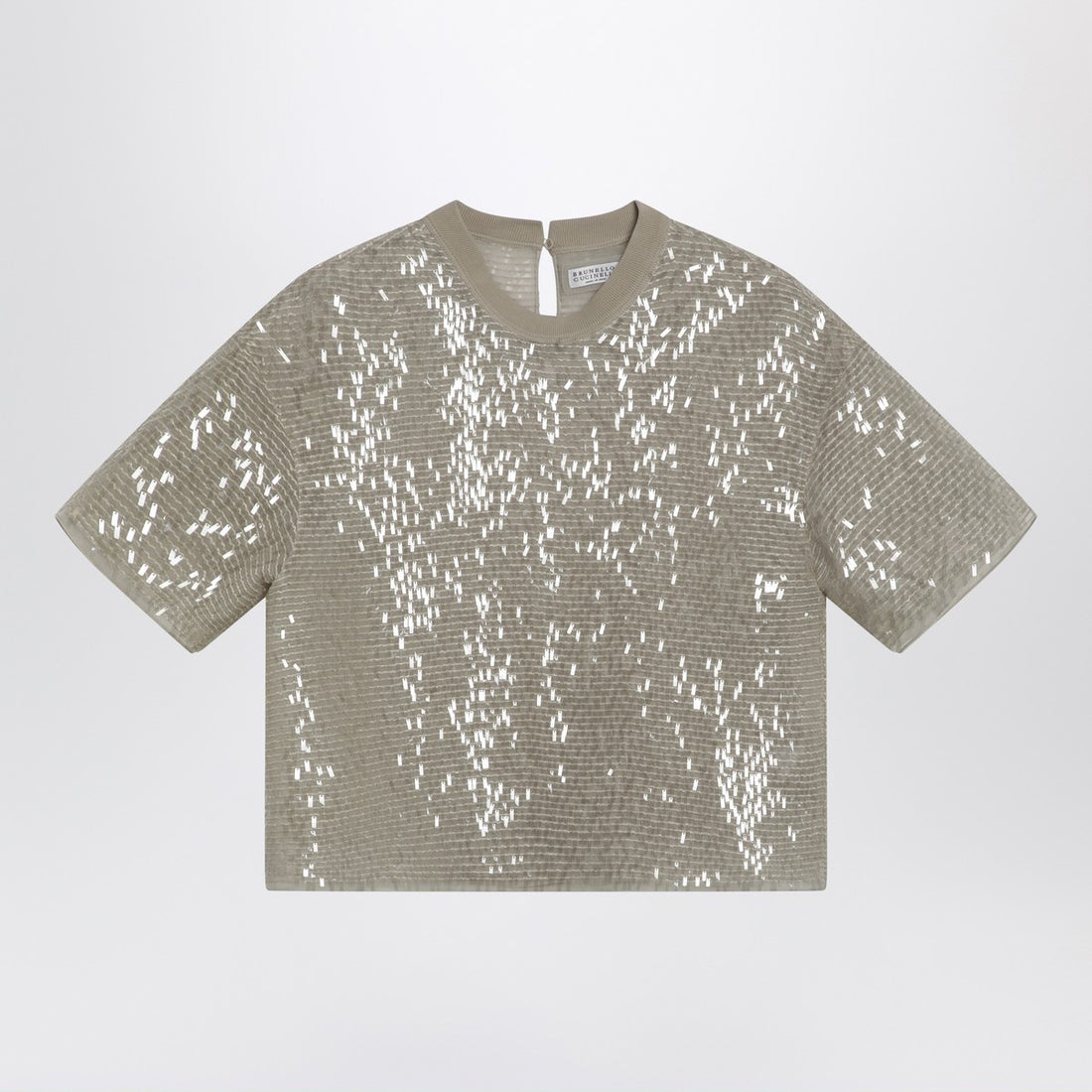 Brunello Cucinelli Dazzling Cascade Silk T-shirt Beige