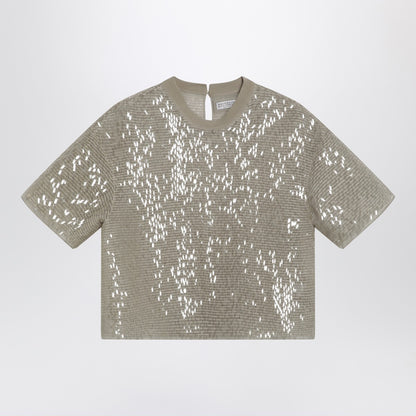 Brunello Cucinelli Dazzling Cascade Silk T-shirt Beige