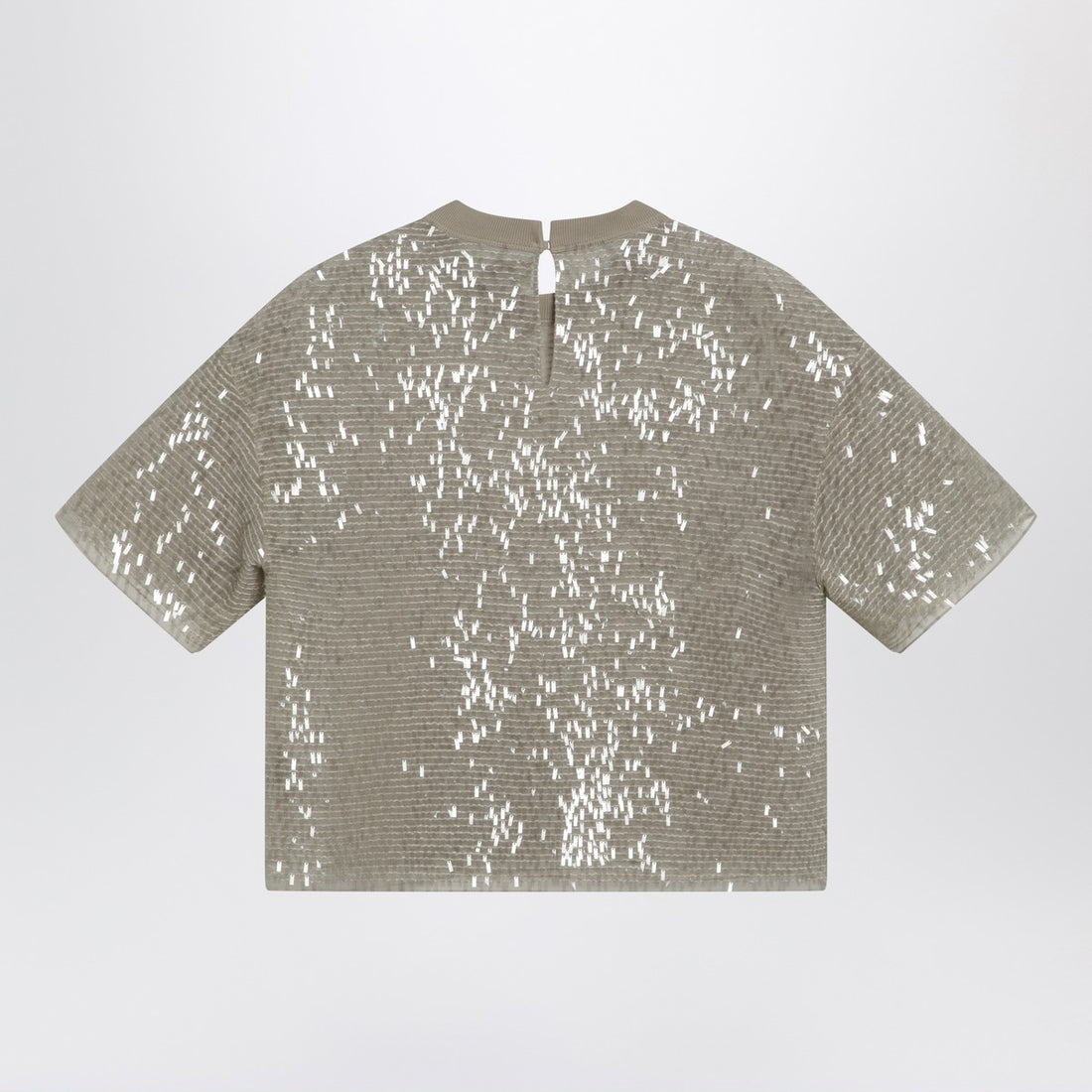 Brunello Cucinelli Dazzling Cascade Silk T-shirt Beige