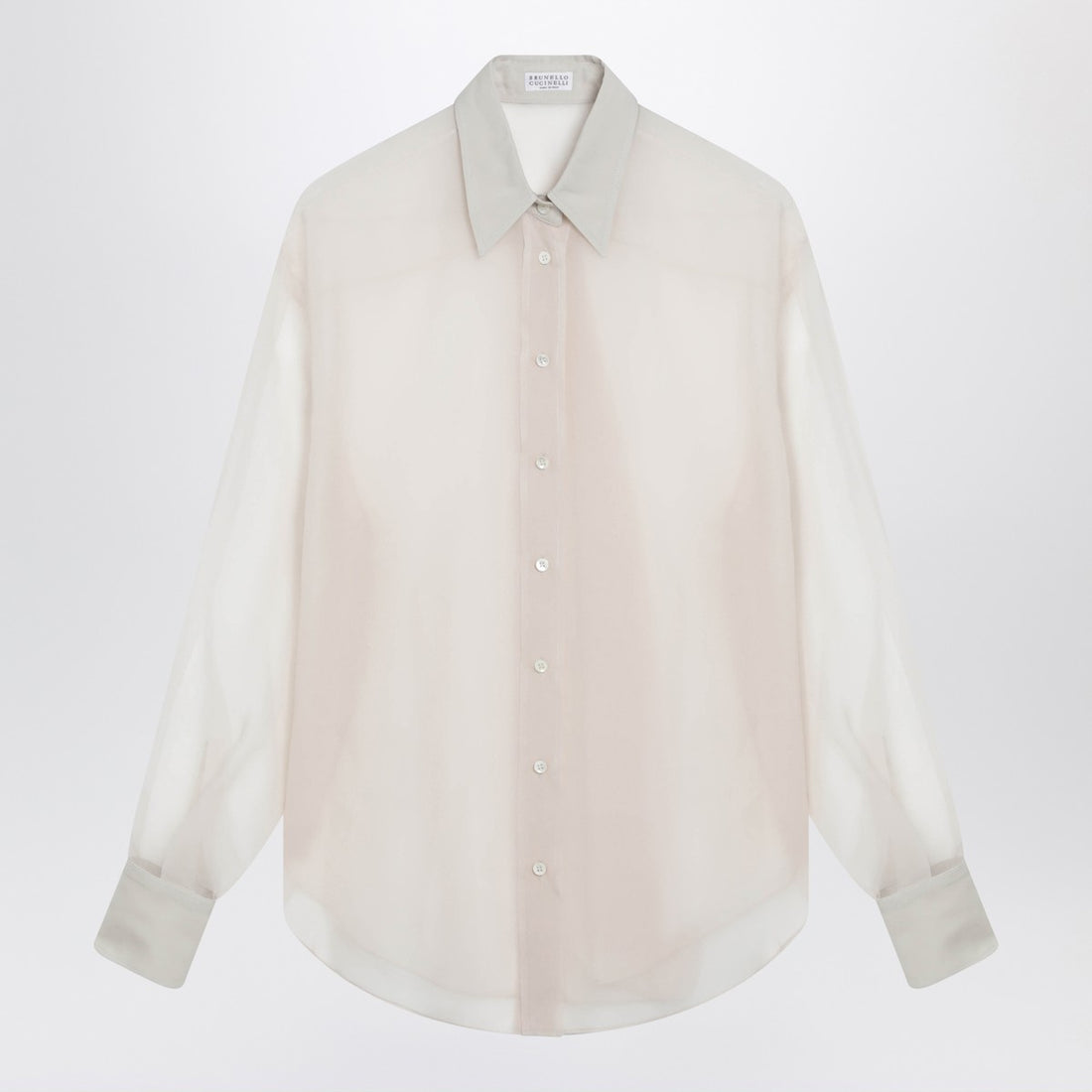 Brunello Cucinelli Crispy Silk Shirt with Monile Detail Beige