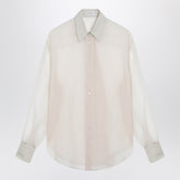 Brunello Cucinelli Crispy Silk Shirt with Monile Detail Beige