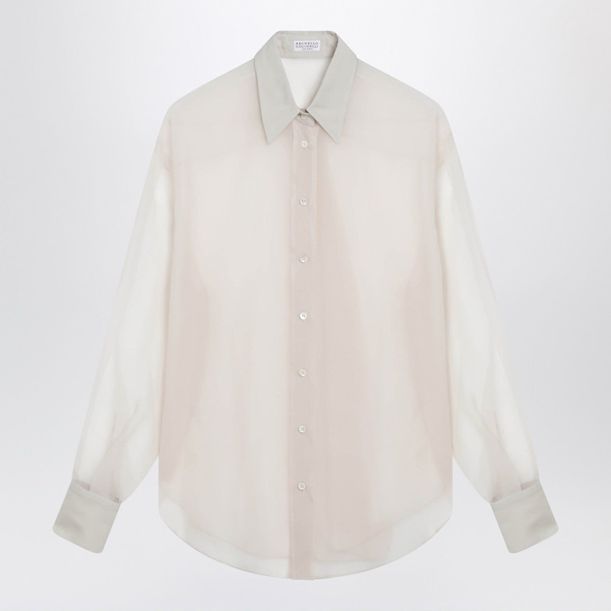 Brunello Cucinelli Crispy Silk Shirt with Monile Detail Beige