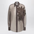 Brunello Cucinelli Brown Silk Shirt with Flora Appliqué and Semi-Transparent Detail Brown