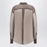 Brunello Cucinelli Brown Silk Shirt with Flora Appliqué and Semi-Transparent Detail Brown
