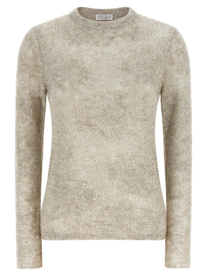 Brunello Cucinelli Flower Lace Sweater Beige