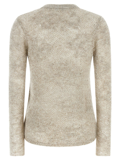 Brunello Cucinelli Flower Lace Sweater Beige