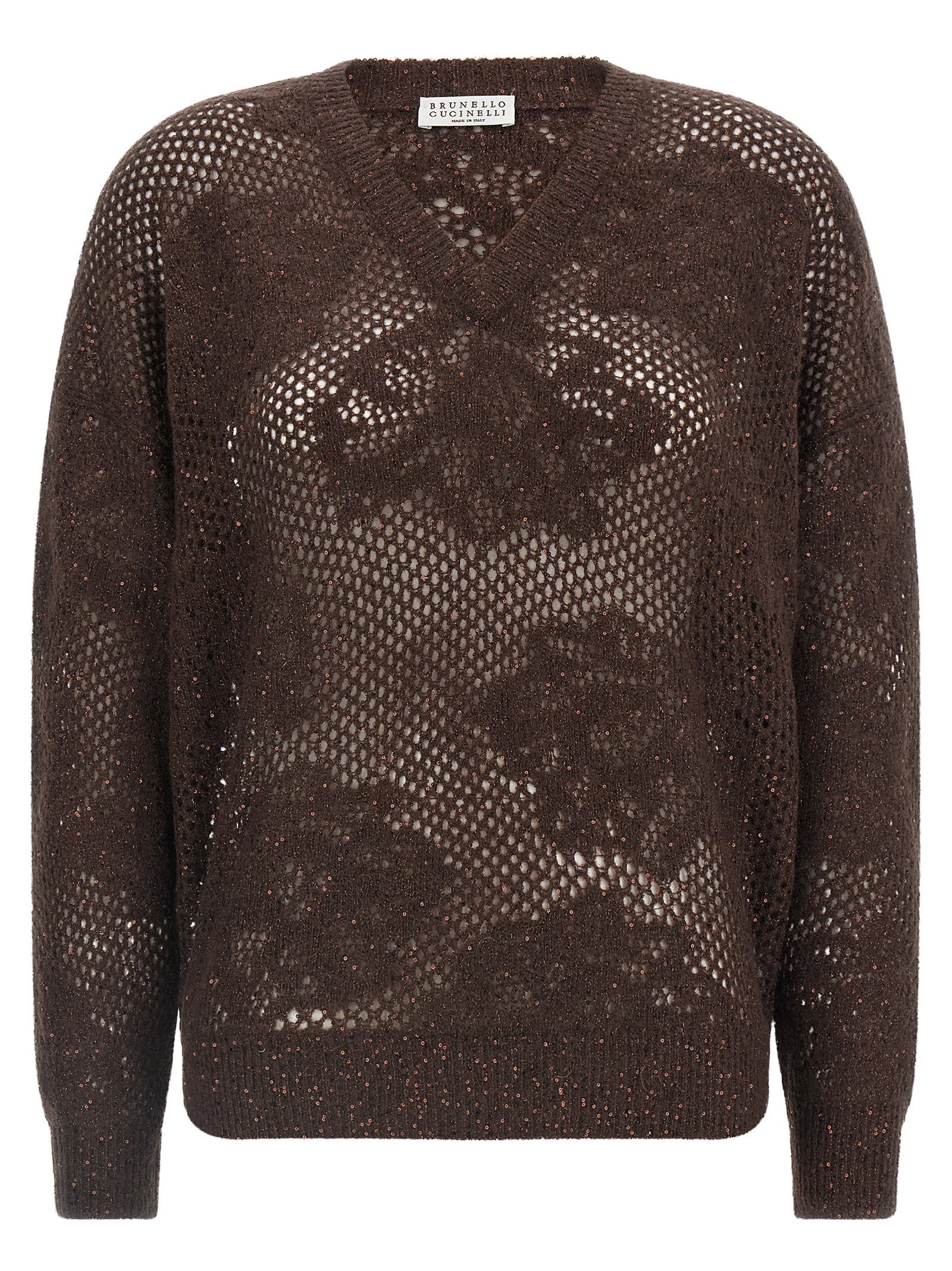 Brunello Cucinelli Flower Lace Sweater Brown