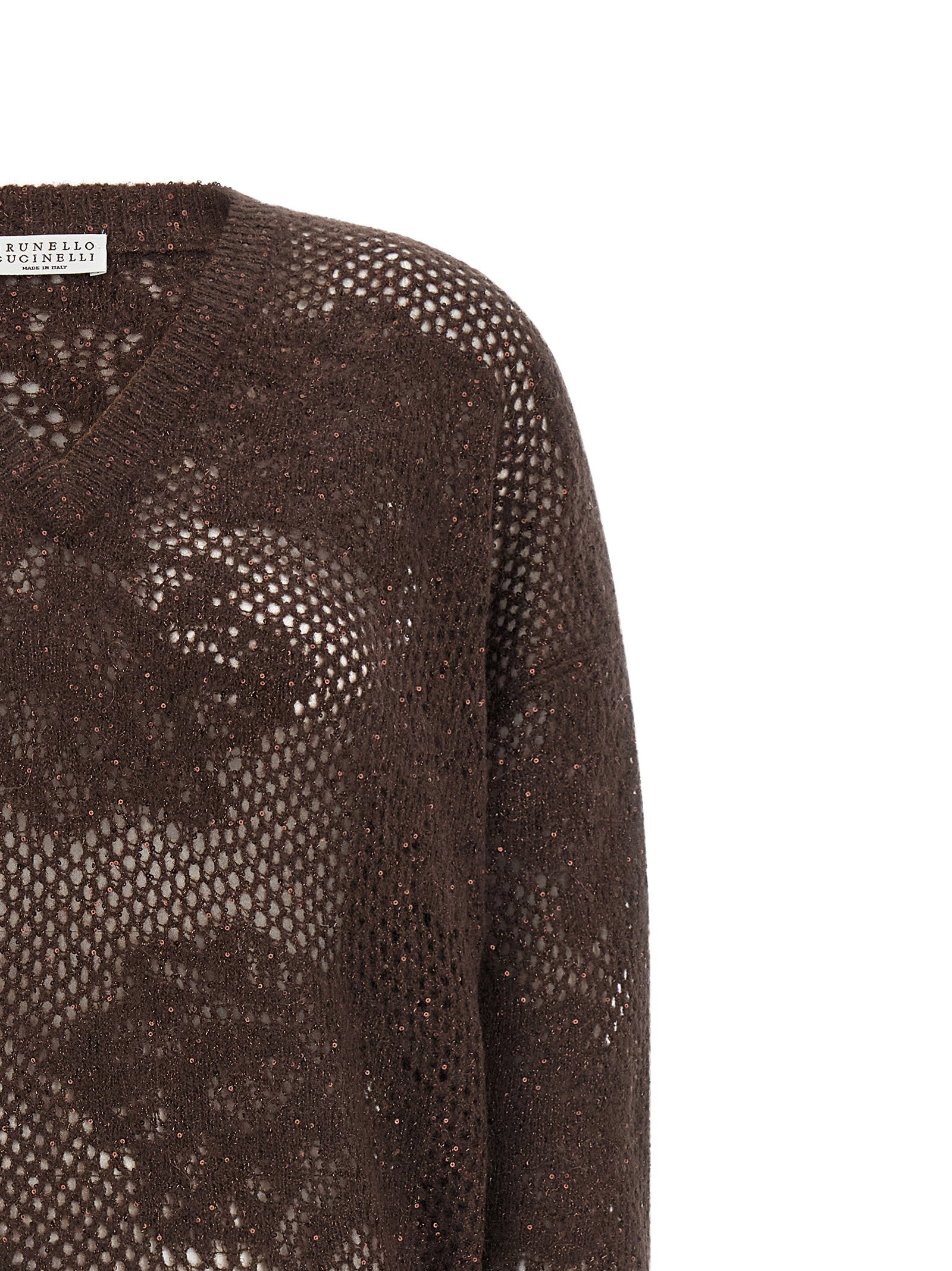 Brunello Cucinelli Flower Lace Sweater Brown