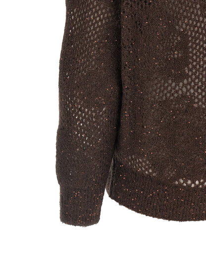 Brunello Cucinelli Flower Lace Sweater Brown