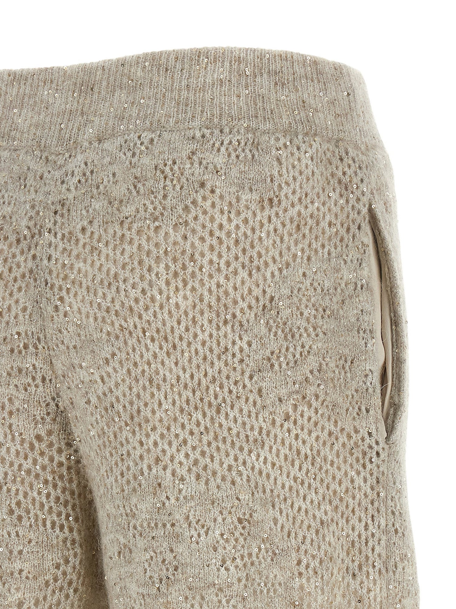 Brunello Cucinelli Dazzling Abstact Leaf Pants Beige