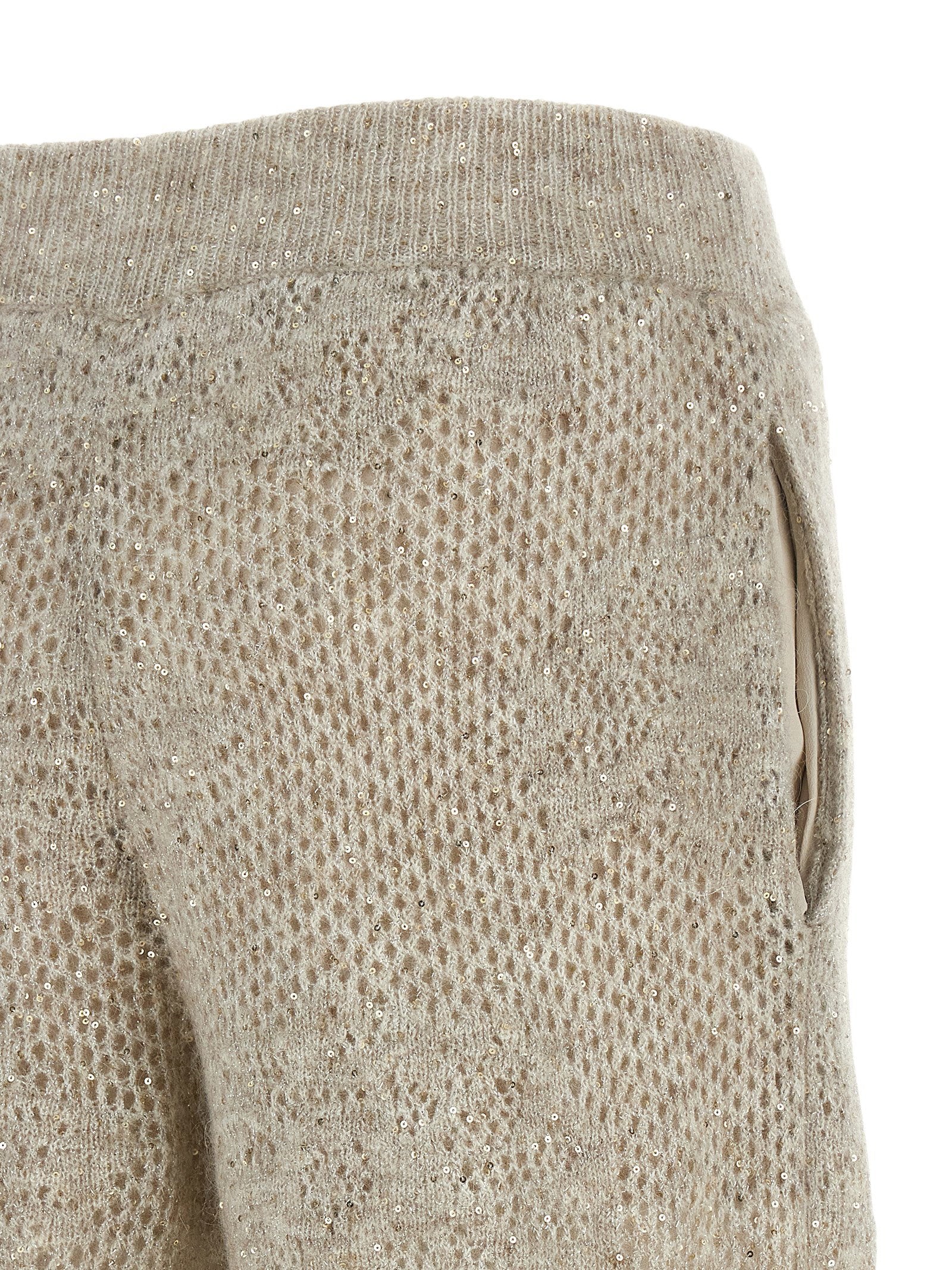 Brunello Cucinelli Dazzling Abstact Leaf Pants Beige