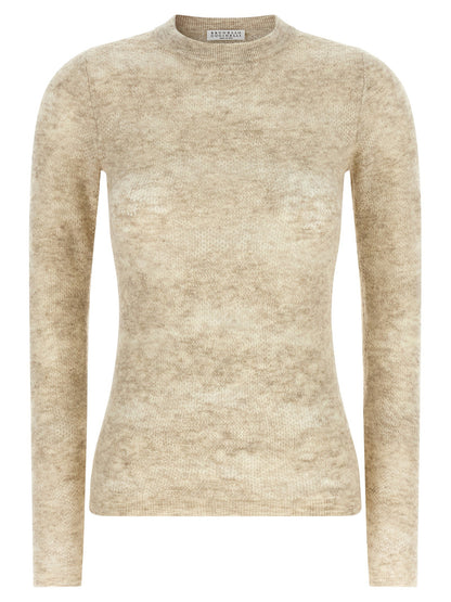 Brunello Cucinelli Flower Lace Sweater Beige