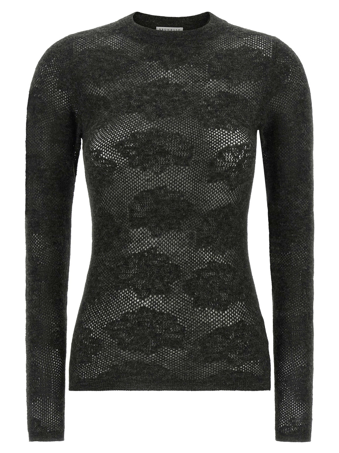 Brunello Cucinelli Flower Lace Sweater Gray