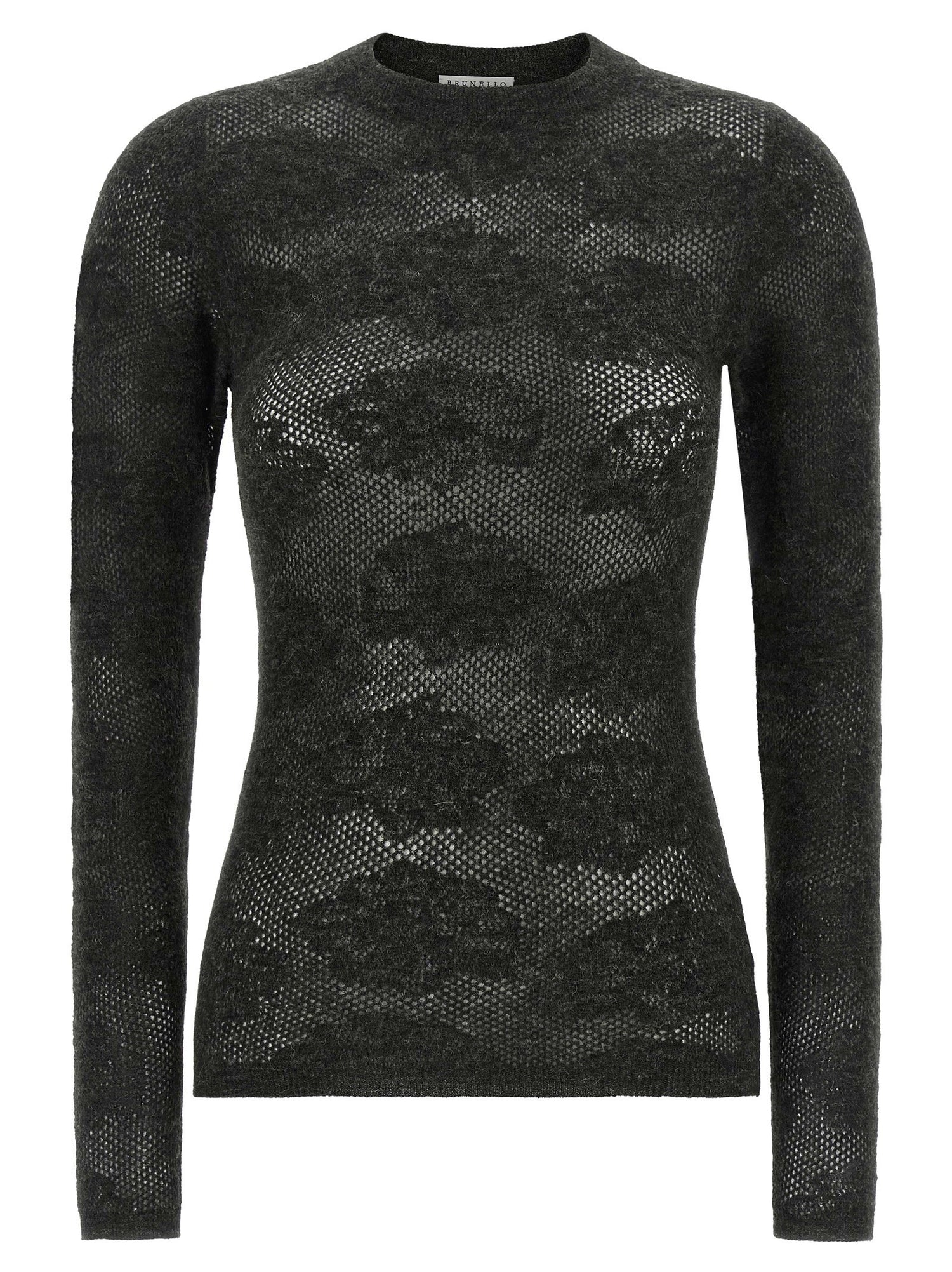 Brunello Cucinelli Flower Lace Sweater Gray
