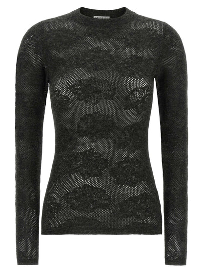 Brunello Cucinelli Flower Lace Sweater Gray