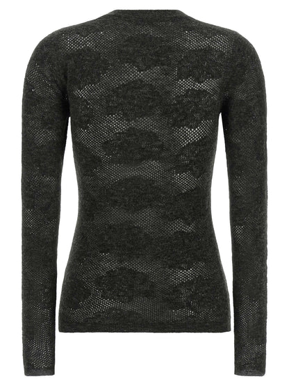Brunello Cucinelli Flower Lace Sweater Gray