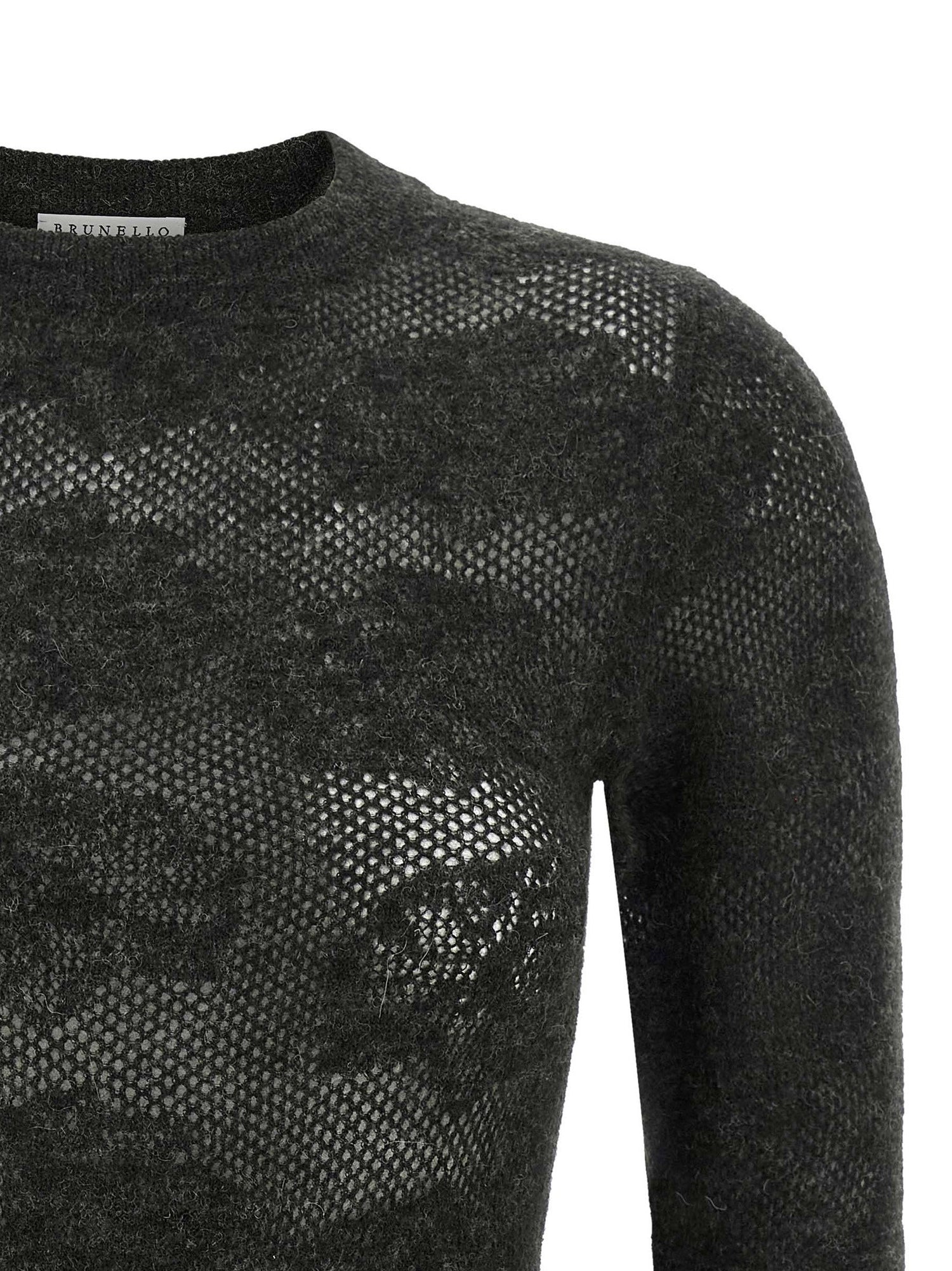 Brunello Cucinelli Flower Lace Sweater Gray