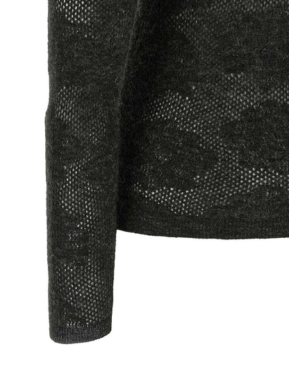 Brunello Cucinelli Flower Lace Sweater Gray