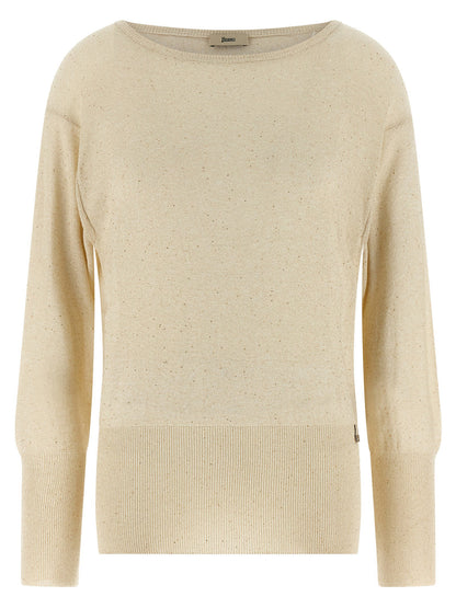 Herno Lamé And Sequin Yarn Sweater Beige