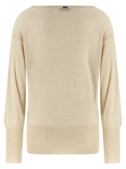 Herno Lamé And Sequin Yarn Sweater Beige