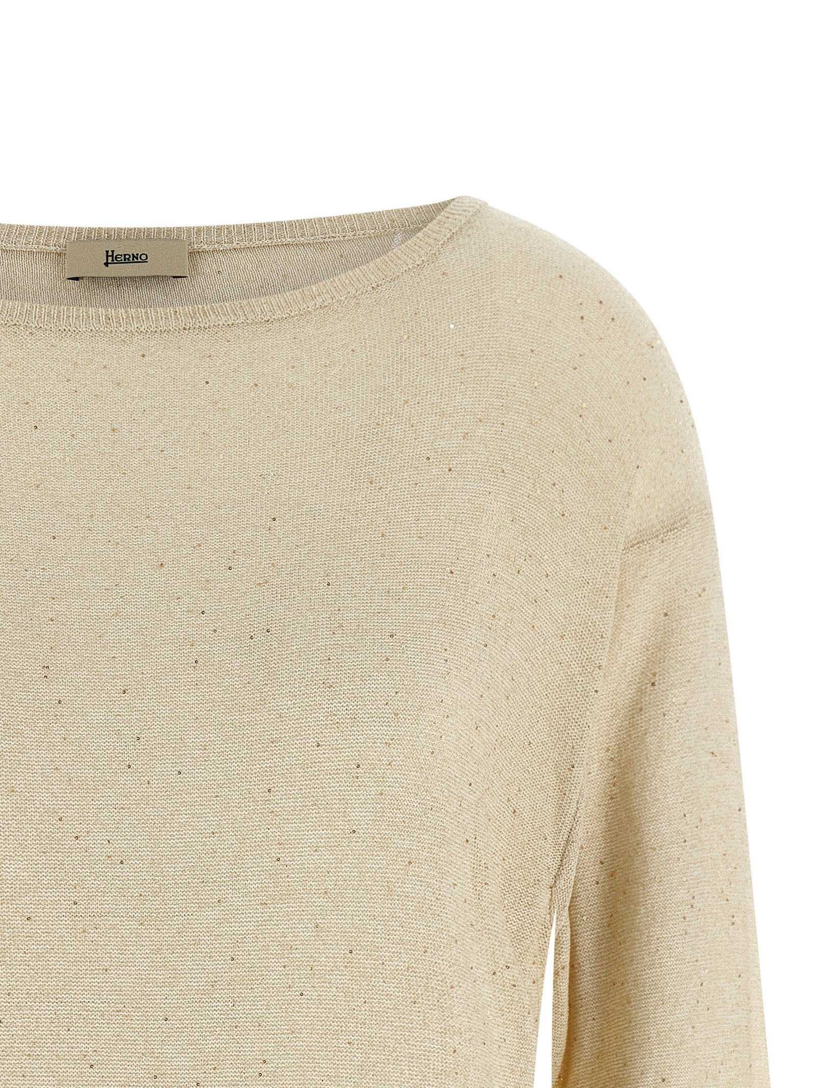 Herno Lamé And Sequin Yarn Sweater Beige