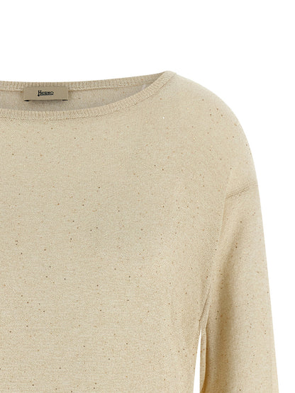 Herno Lamé And Sequin Yarn Sweater Beige