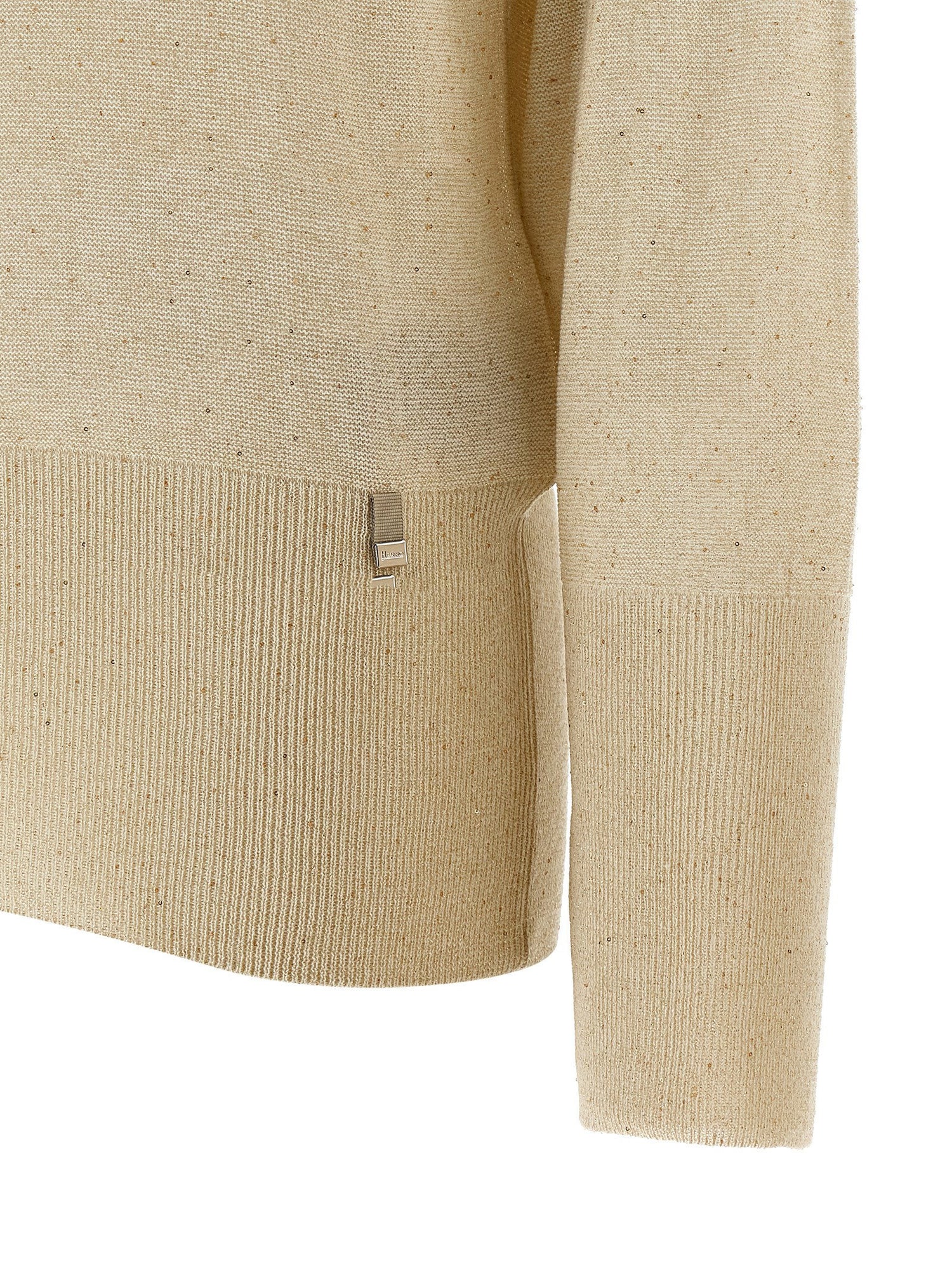 Herno Lamé And Sequin Yarn Sweater Beige