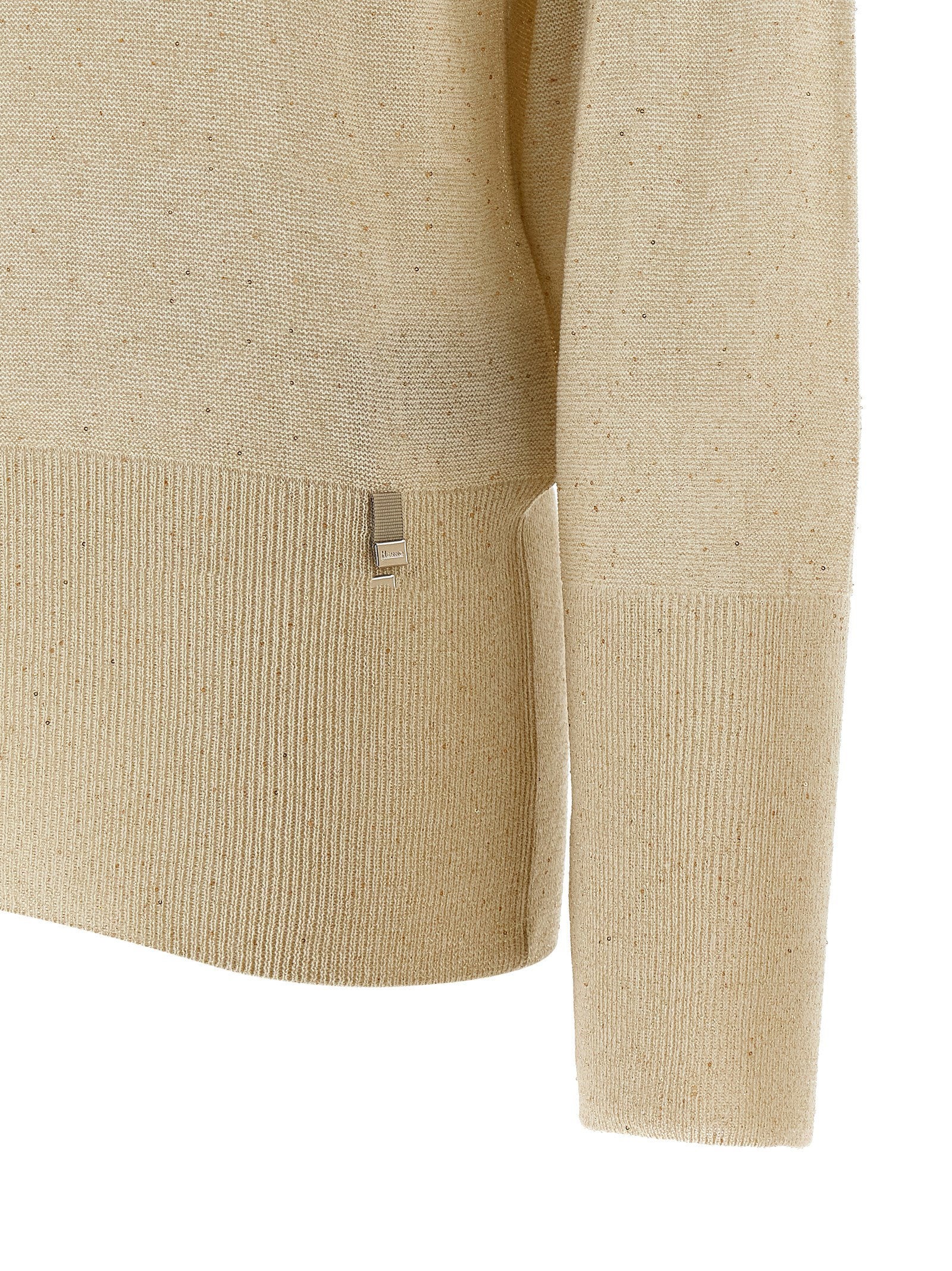 Herno Lamé And Sequin Yarn Sweater Beige