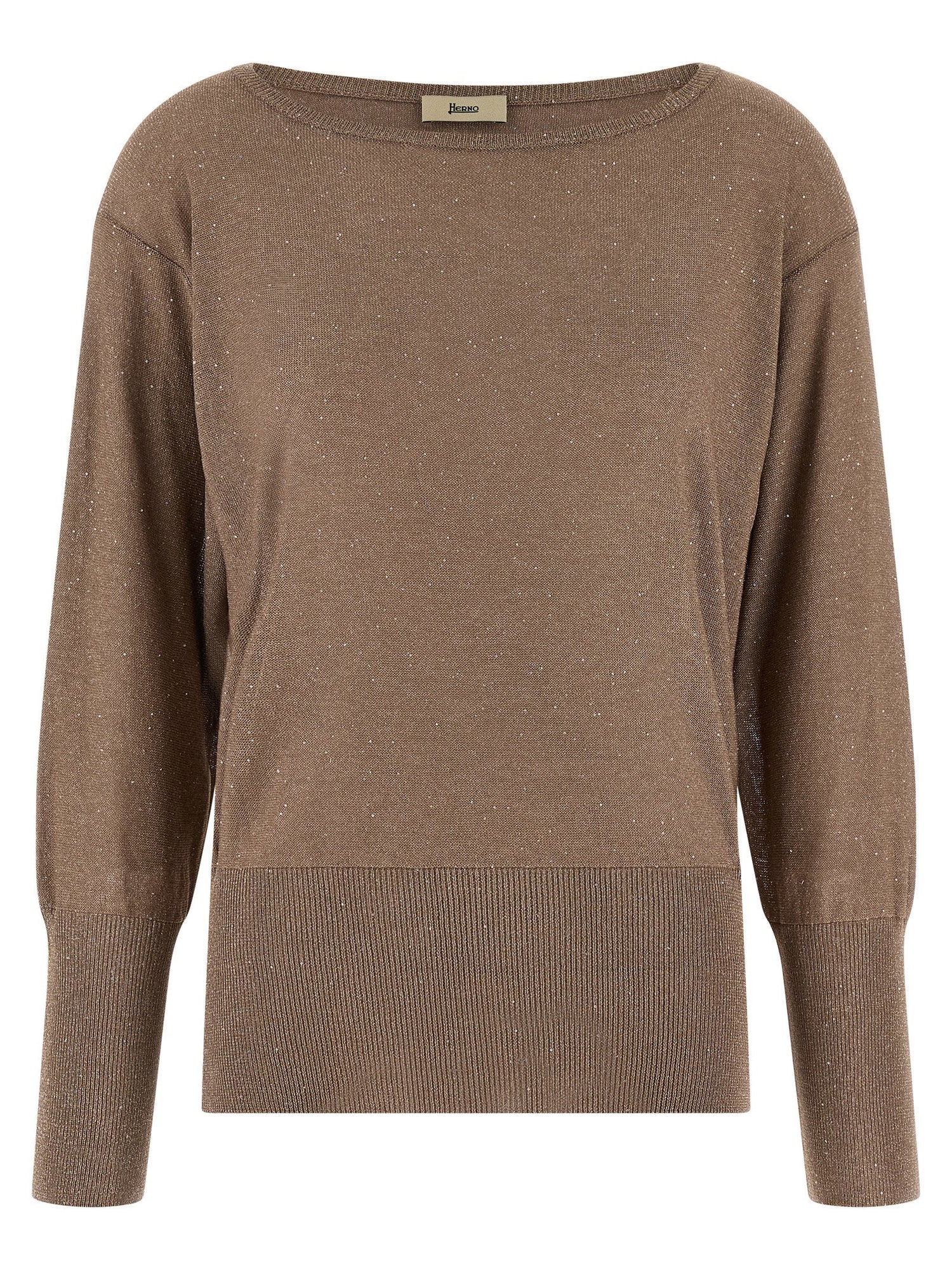 Herno Lamé And Sequin Yarn Sweater Brown