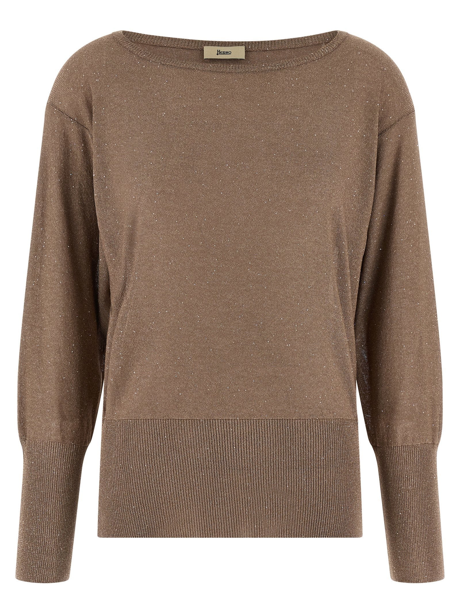 Herno Lamé And Sequin Yarn Sweater Brown