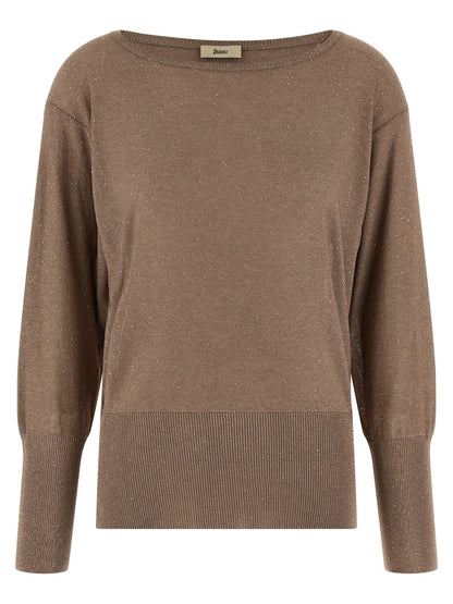 Herno Lamé And Sequin Yarn Sweater Brown