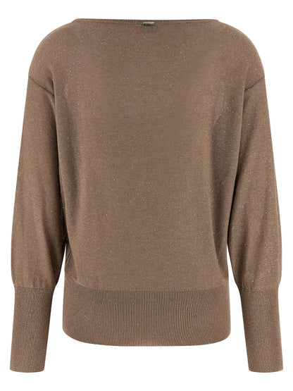 Herno Lamé And Sequin Yarn Sweater Brown