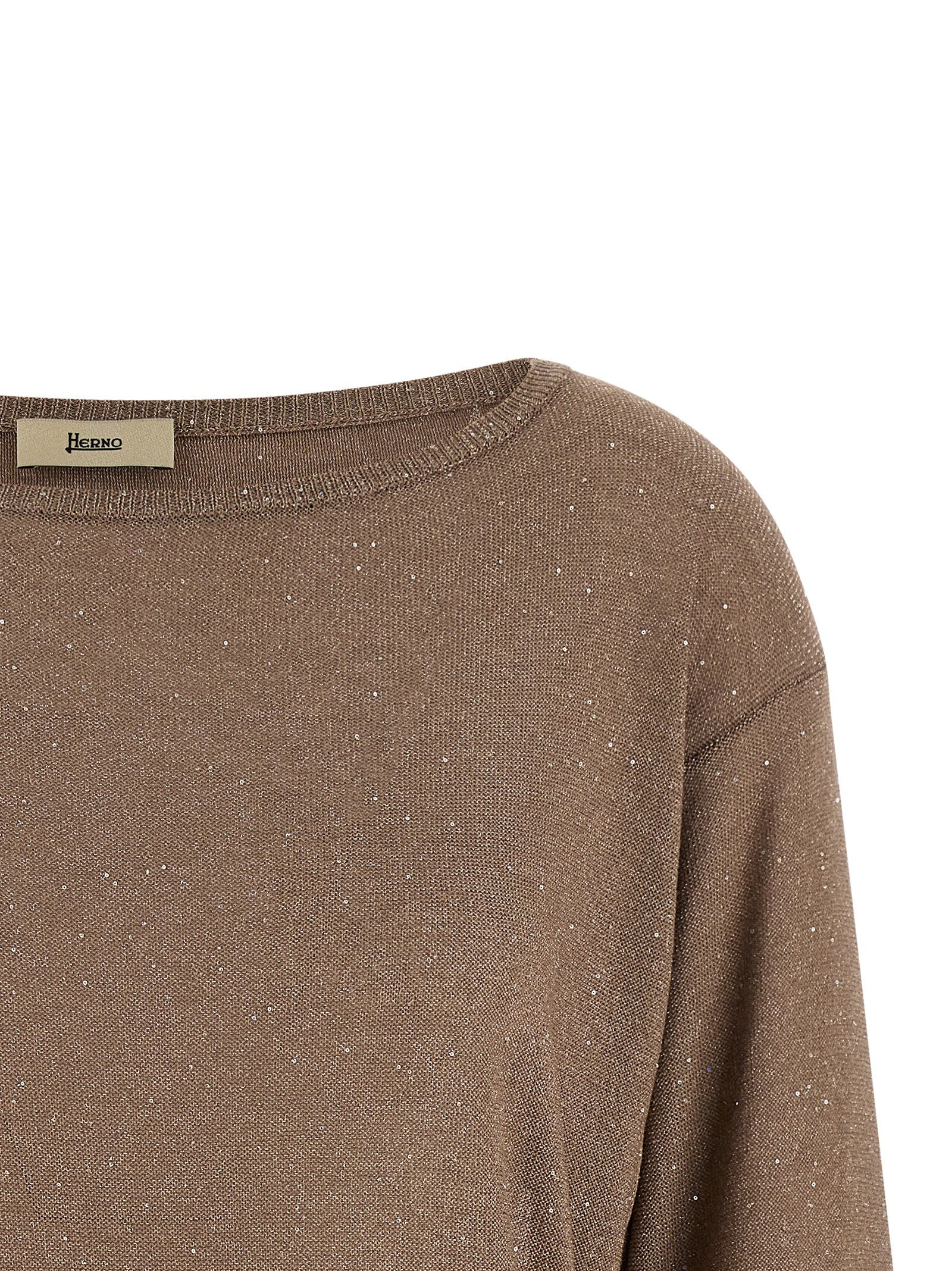 Herno Lamé And Sequin Yarn Sweater Brown