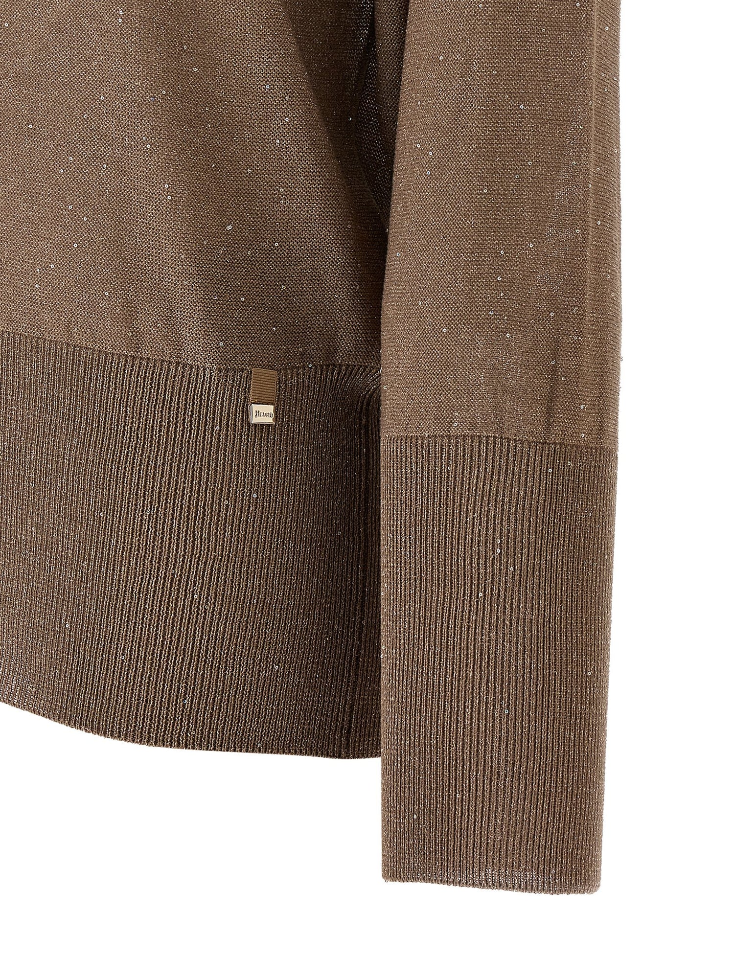 Herno Lamé And Sequin Yarn Sweater Brown
