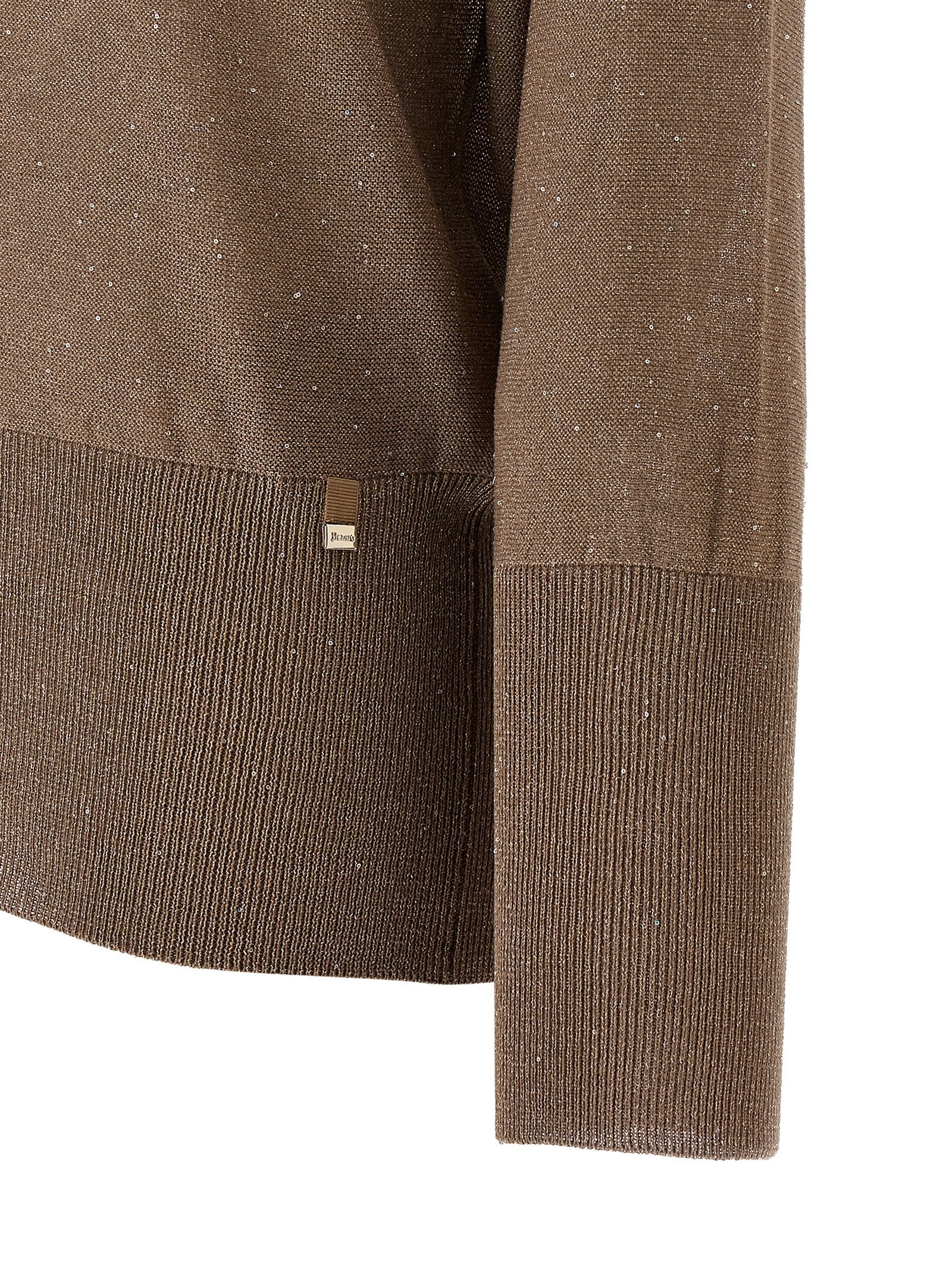 Herno Lamé And Sequin Yarn Sweater Brown