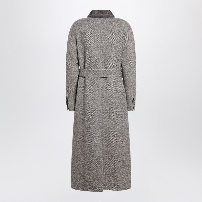Brunello Cucinelli Brown Mélange Wool-Blend Coat with Belt Brown