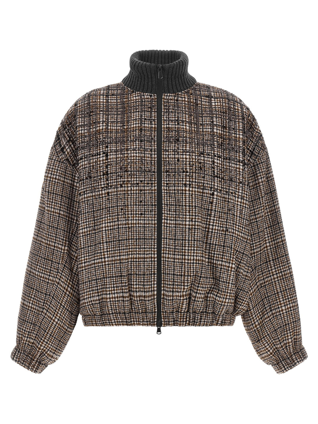 Brunello Cucinelli Sequin Check Bomber Jacket Brown