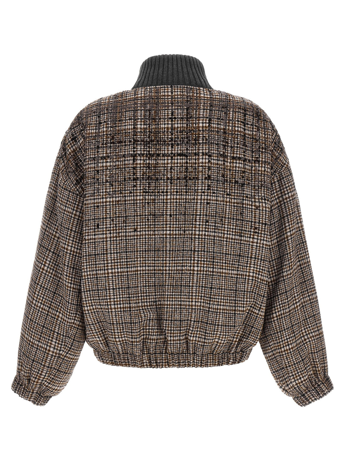 Brunello Cucinelli Sequin Check Bomber Jacket Brown