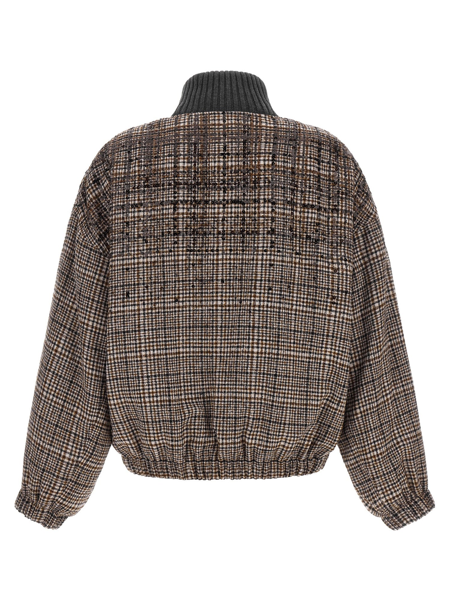 Brunello Cucinelli Sequin Check Bomber Jacket Brown
