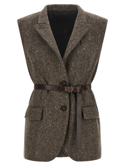 Brunello Cucinelli Mélange Wool Vest Brown