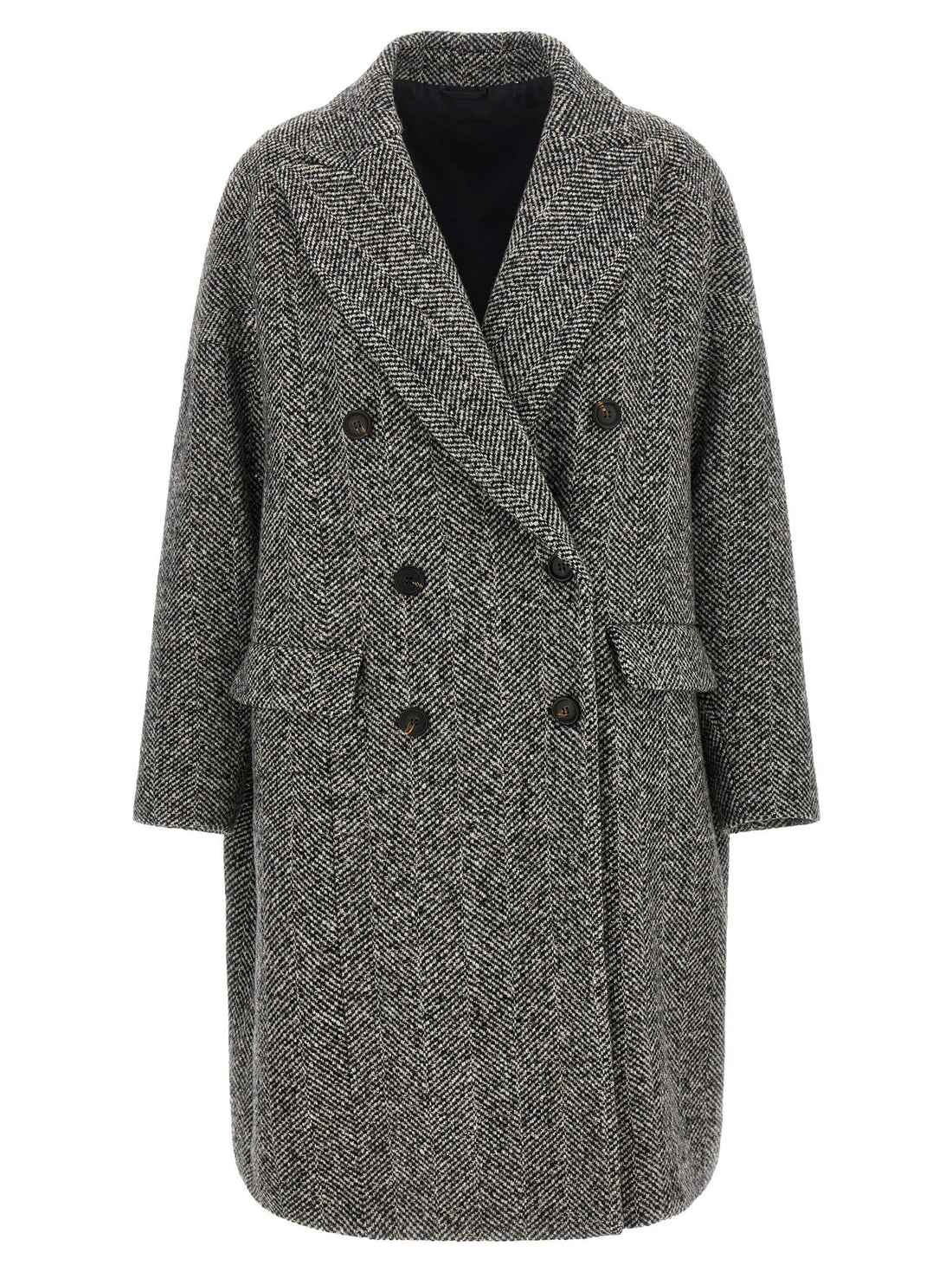 Brunello Cucinelli Dazzling Chevron Coat Gray