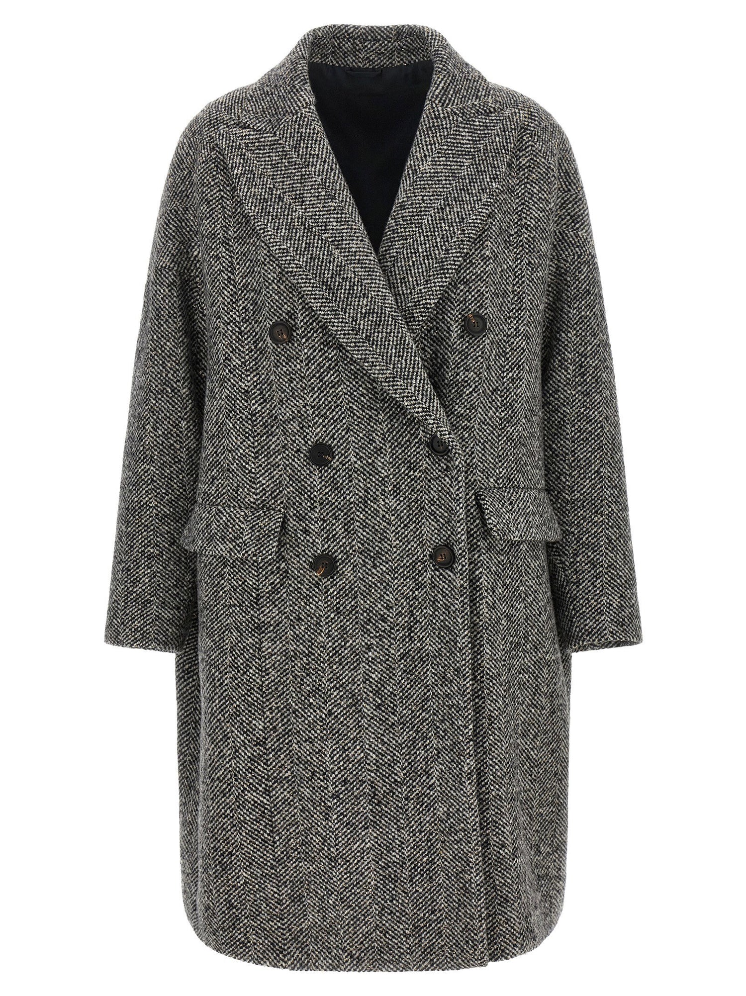 Brunello Cucinelli Dazzling Chevron Coat Gray