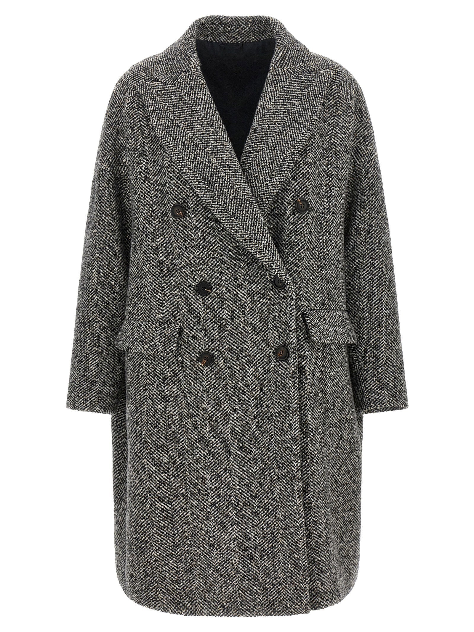 Brunello Cucinelli Dazzling Chevron Coat Gray