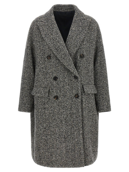 Brunello Cucinelli Dazzling Chevron Coat Gray
